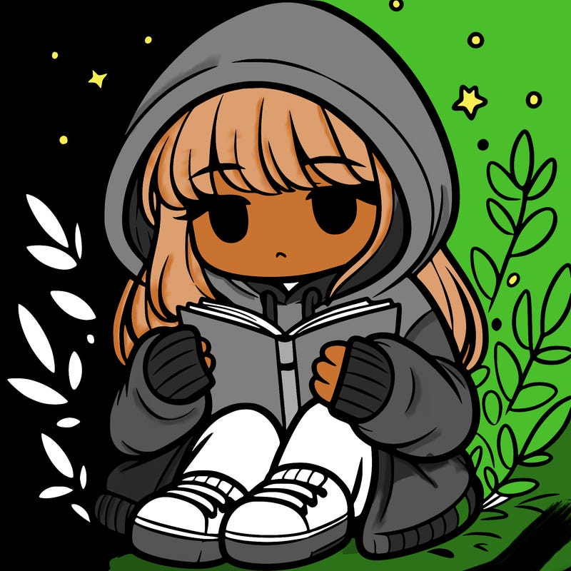 girl in oversized hoodie reading a book