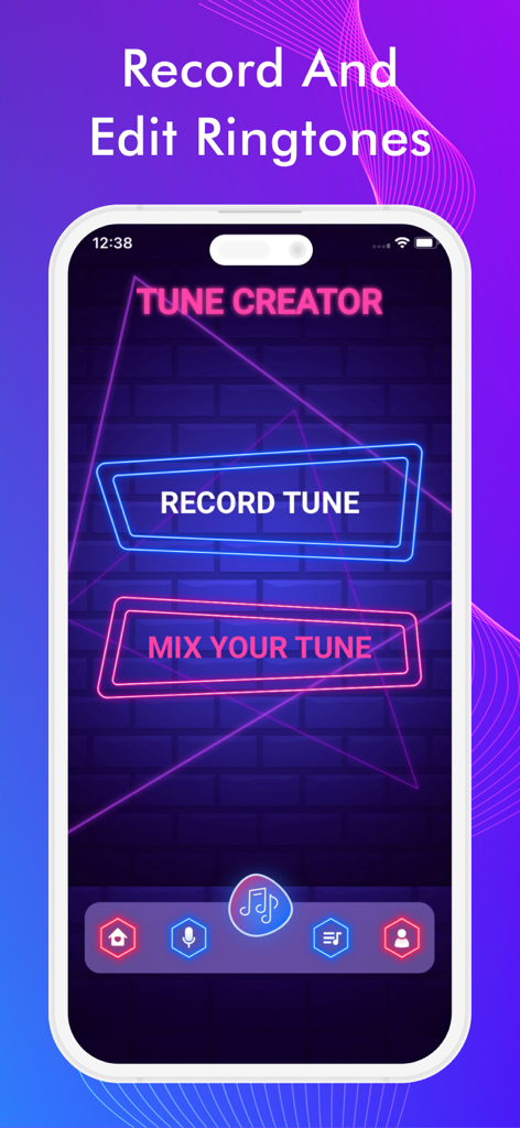 Ringtone Maker & Audio Editor - Ringtone Maker app screen showing the Tune Creator interface with options to record and mix tunes.