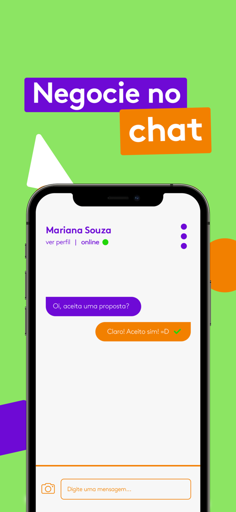 Captura de tela da interface de chat do app OLX mostrando uma negociação entre comprador e vendedor em português.
