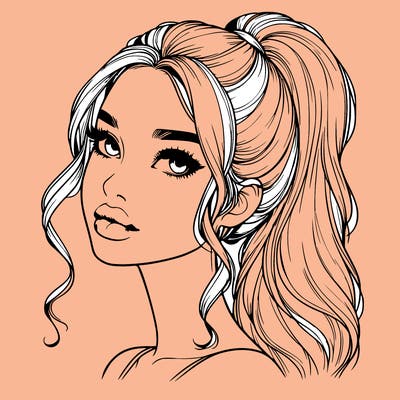 realistic girl with a ponytail on her hair and lips