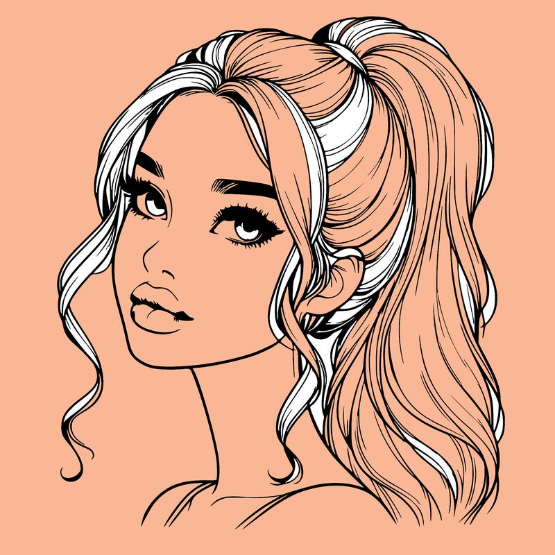 realistic girl with a ponytail on her hair and lips