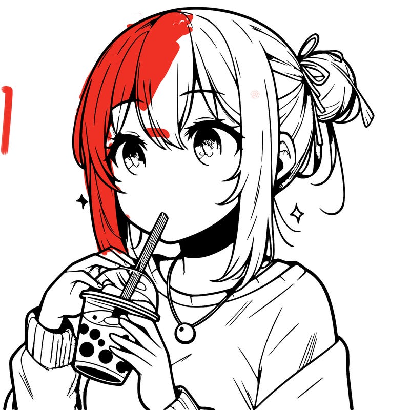manga character drinking boba