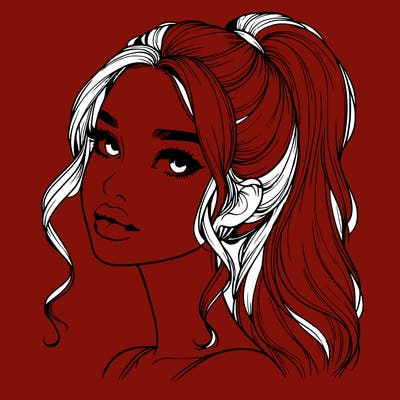 realistic girl with a ponytail on her hair and lips