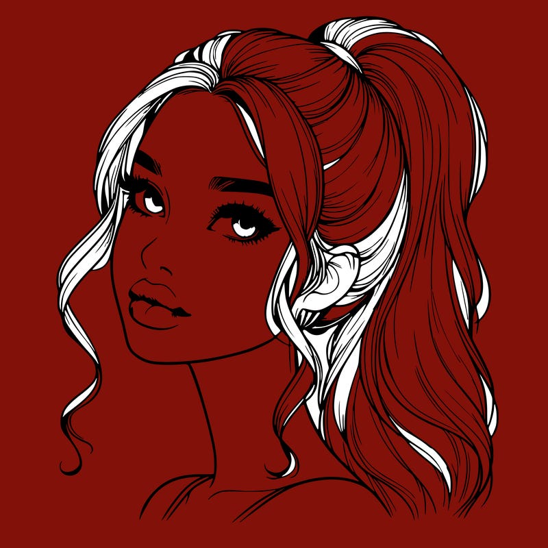 realistic girl with a ponytail on her hair and lips