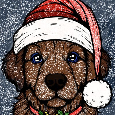 realistic dog with a christmas hat
