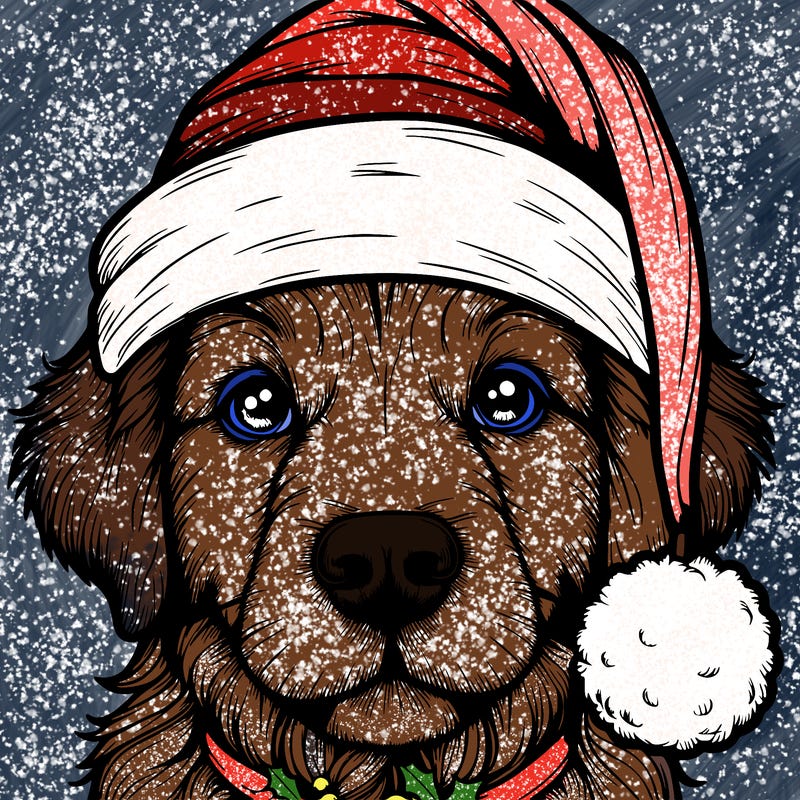 realistic dog with a christmas hat