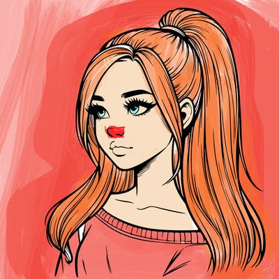 realistic girl with a high ponytail