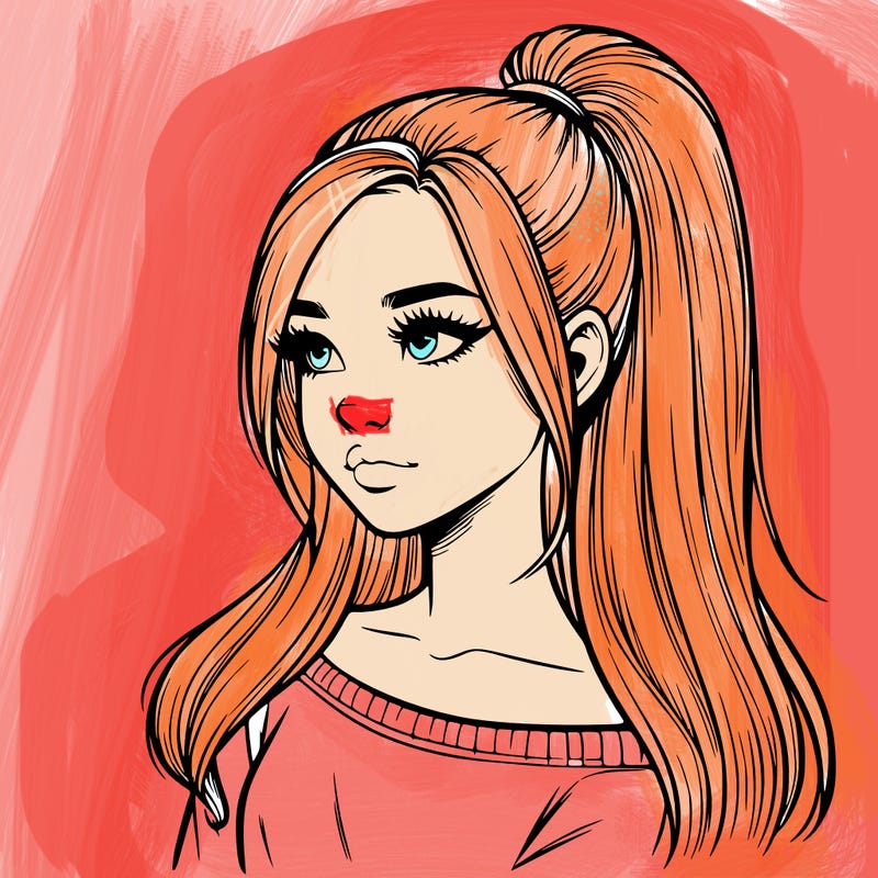 realistic girl with a high ponytail