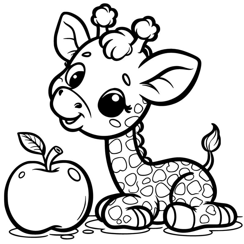 a baby giraffe eating an apple