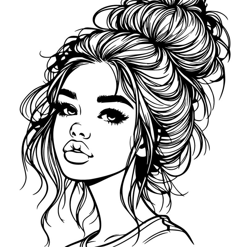 realistic girl with messy bun and big lips