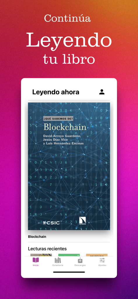 Lector eLibro - Lector eLibro mobile app interface showing a digital book cover about blockchain