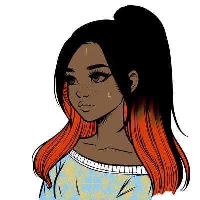 realistic girl with a high ponytail