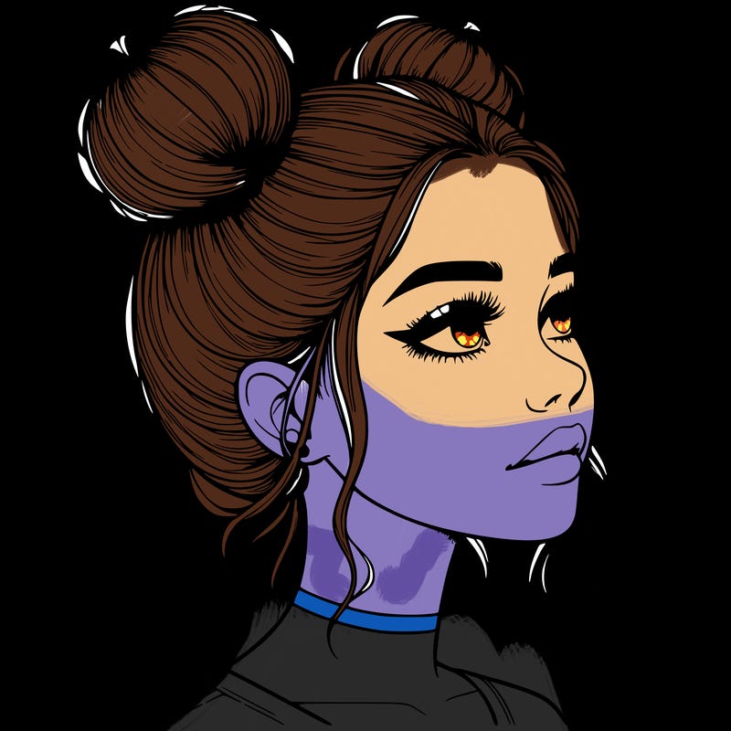 realistic girl with buns on the top of her head