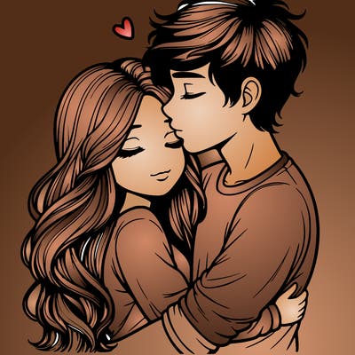 a realistic couple boy and girl hugging and kissing