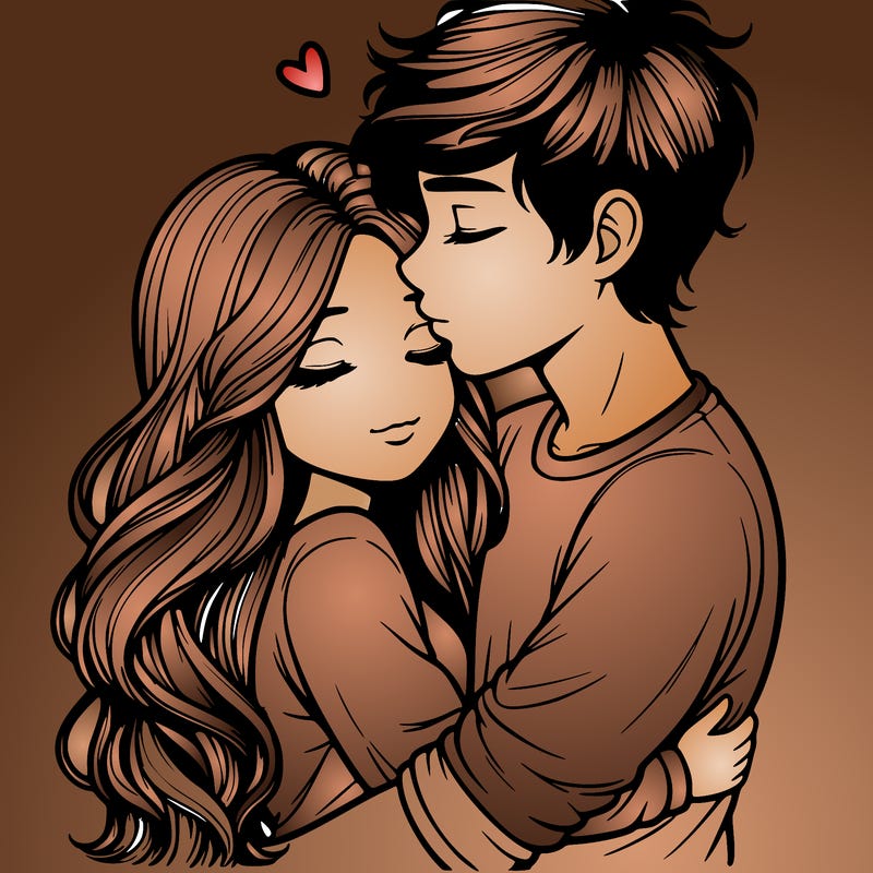 a realistic couple boy and girl hugging and kissing