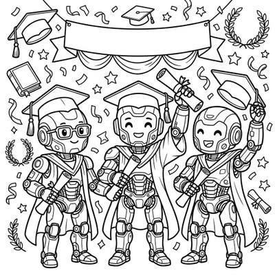 Join these adorable exoskeleton graduates as they celebrate their well-deserved achievements in this fun coloring page. Adorned with caps, gowns, and diplomas, they are ready for their next adventure, and you're invited to add the color!