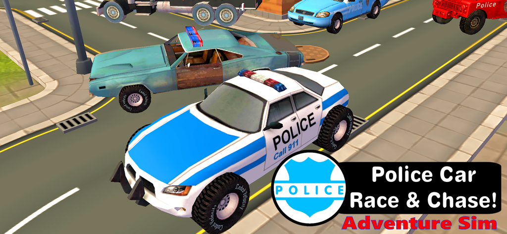 Police Car Race Chase Sim 911 - Una simulación 3D de coches de policía conduciendo por una calle de la ciudad en un juego de carreras para niños
