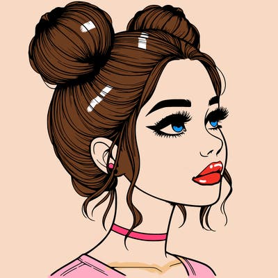 realistic girl with buns on the top of her head