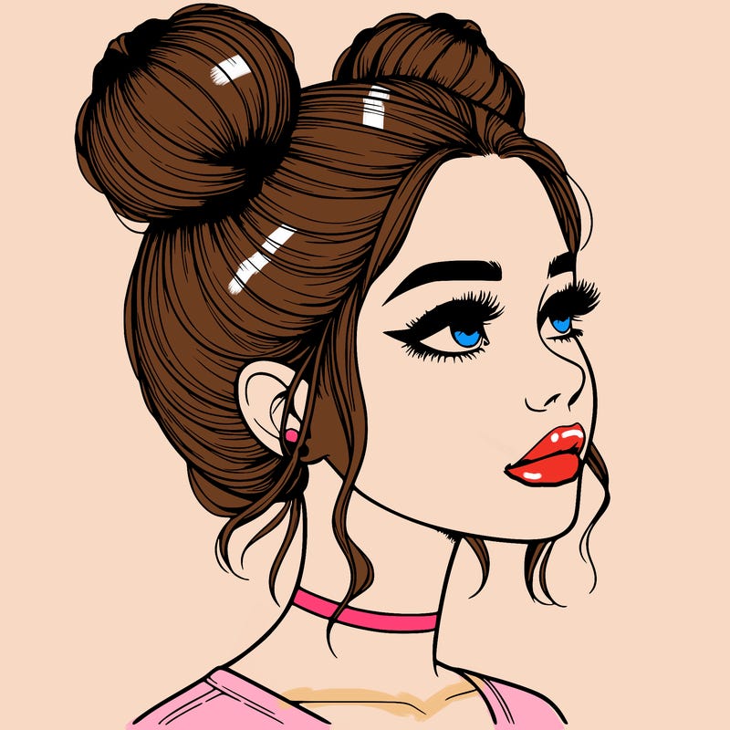 realistic girl with buns on the top of her head
