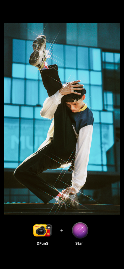 Photo de danse vintage avec des effets d'objectif en étoile utilisant Dazz Cam