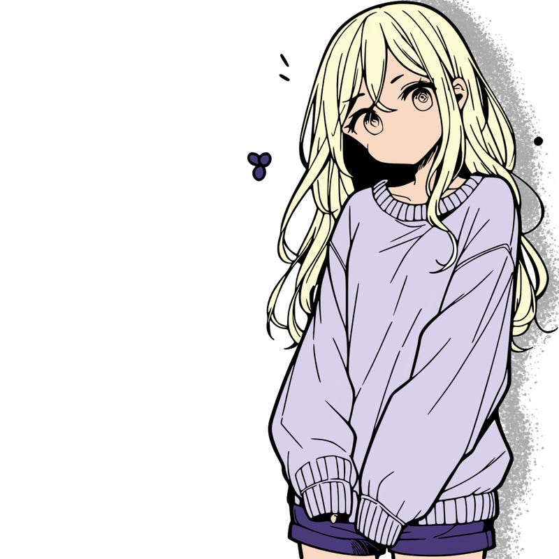 manga teen girl  in a sweater and baggy pants