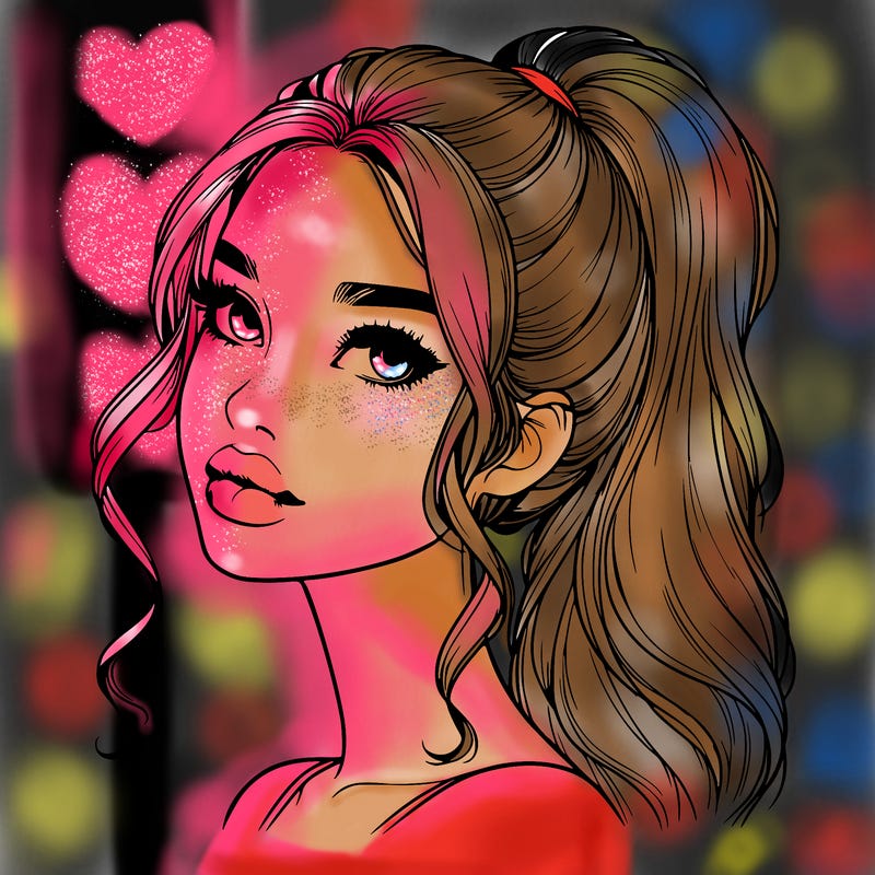 realistic girl with a ponytail on her hair and lips