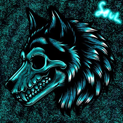 realistic wolf with skull face