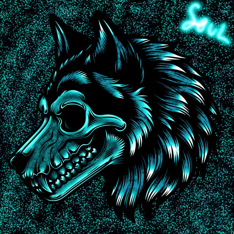 realistic wolf with skull face