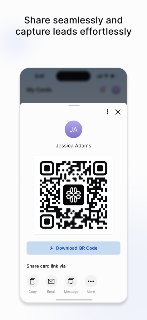Uniqode: Digital Business Card - A digital business card interface featuring a QR code and multiple sharing options for professional networking
