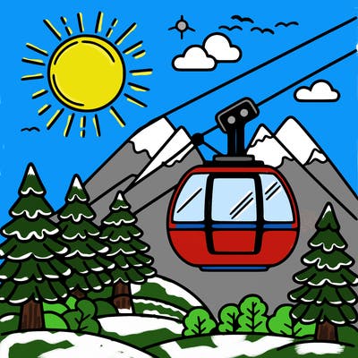 cable car sun tree happy sky