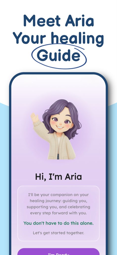 SoulSage: Emotional Healing - Introduction screen of Aria the digital companion for emotional healing in the SoulSage app