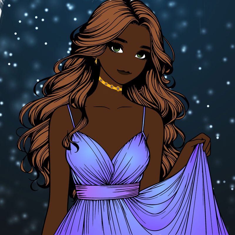 realistic girl in flowy silky prom dress