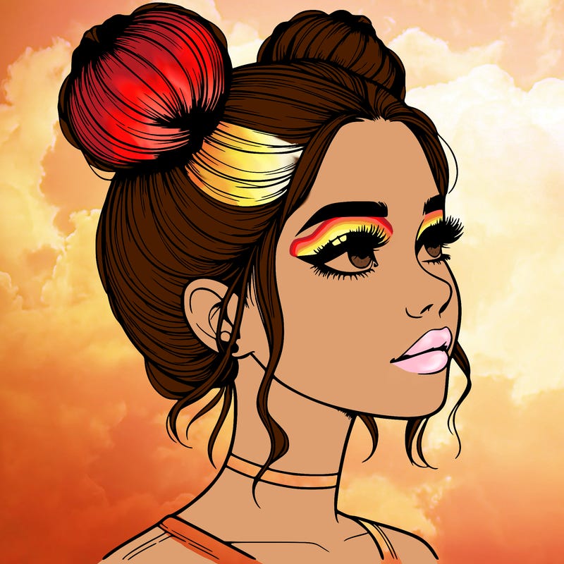 realistic girl with buns on the top of her head