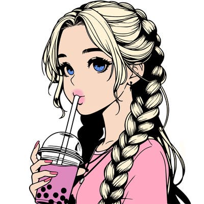realistic girl with braided hair drinking boba