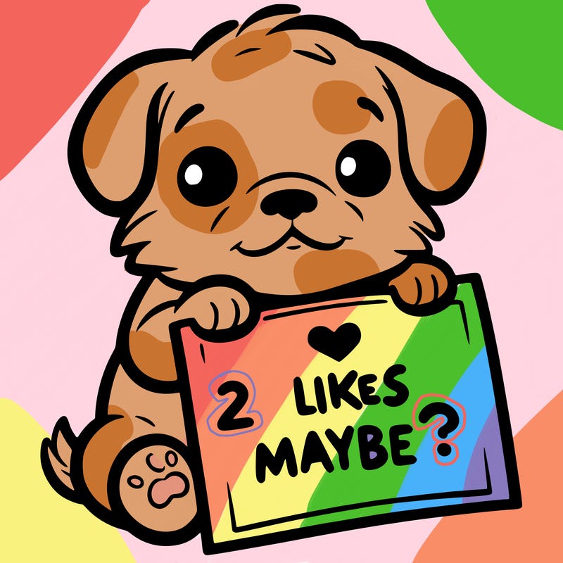 a puppy holding a sign that says 2 likes maybe?