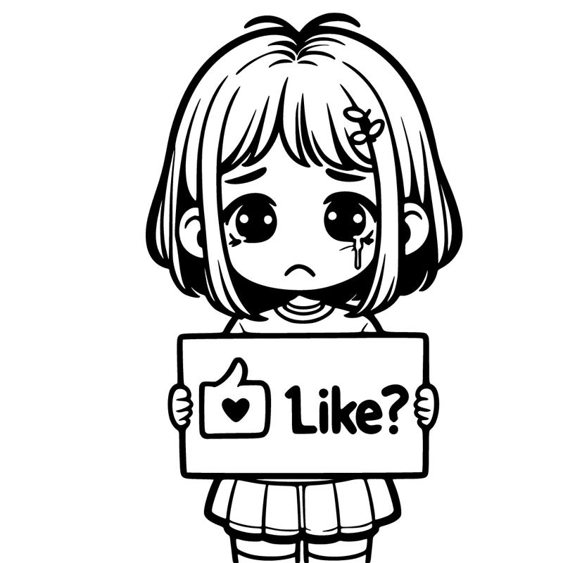 realistic sad girl hold a sign with 1 like?