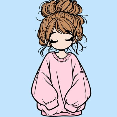 girl with baggy sweatshirt and messy bun