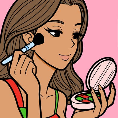 little girl putting on makeup