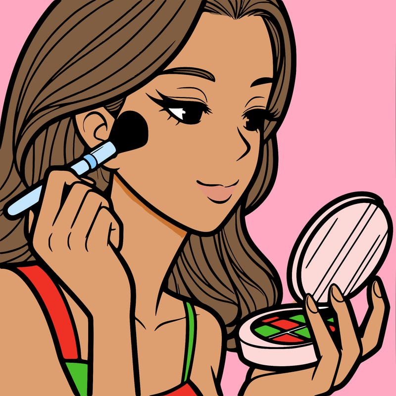 little girl putting on makeup