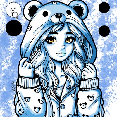 realistic girl in a animal pjs hoodie