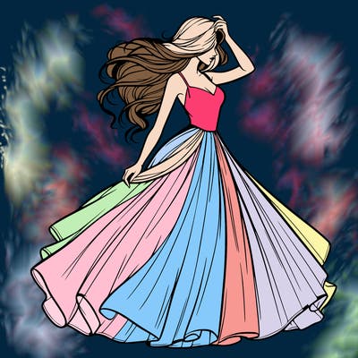 realistic woman with dress flowing in the wind