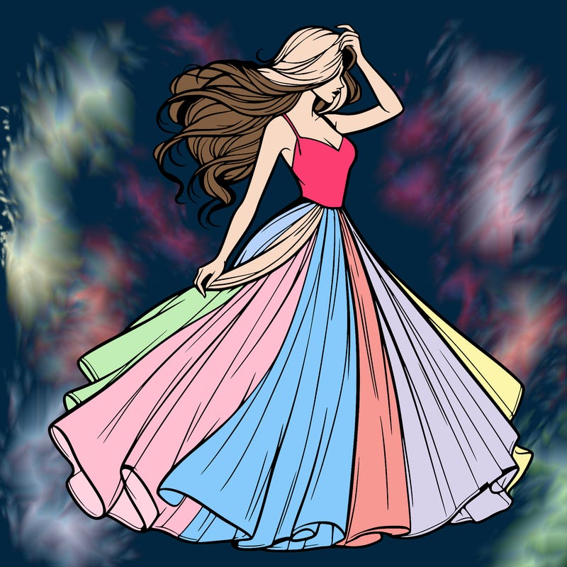 realistic woman with dress flowing in the wind