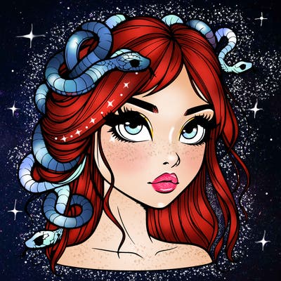 realistic girl with snakes in hair