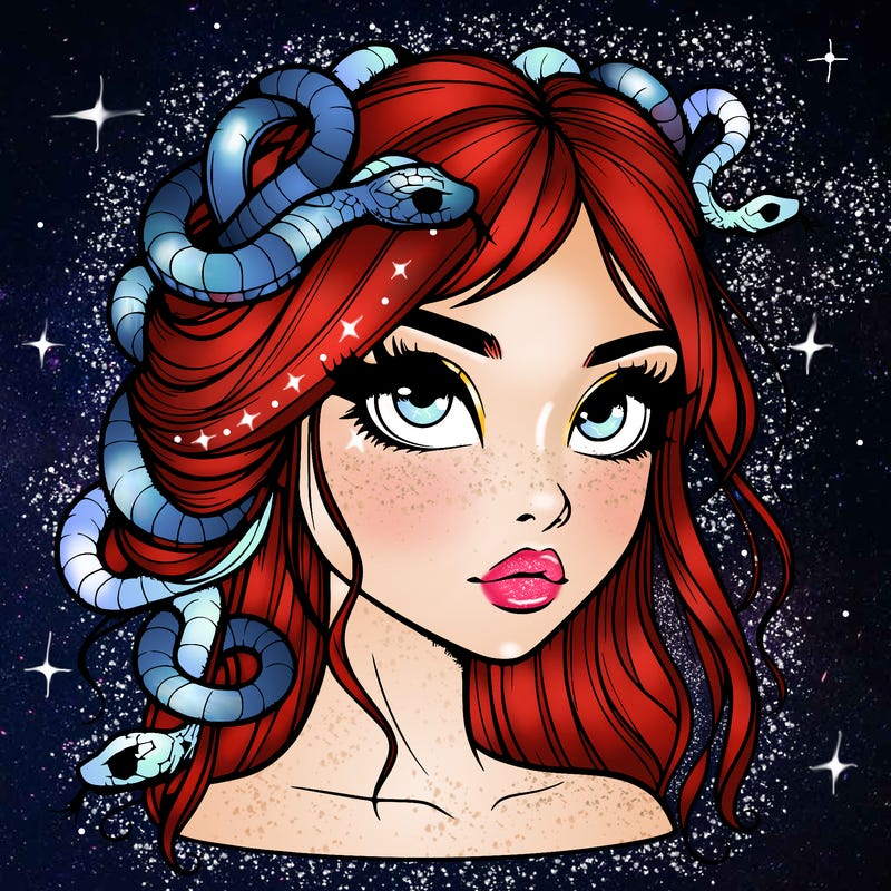 realistic girl with snakes in hair