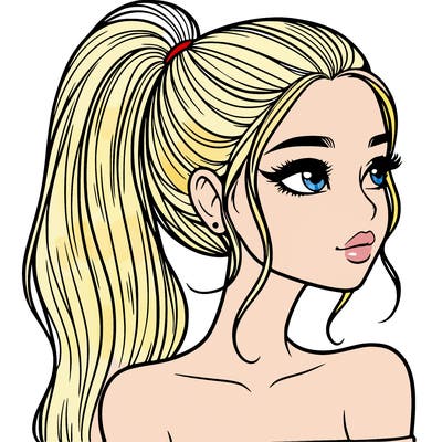 a beautiful and realistic girl with a high pony tail