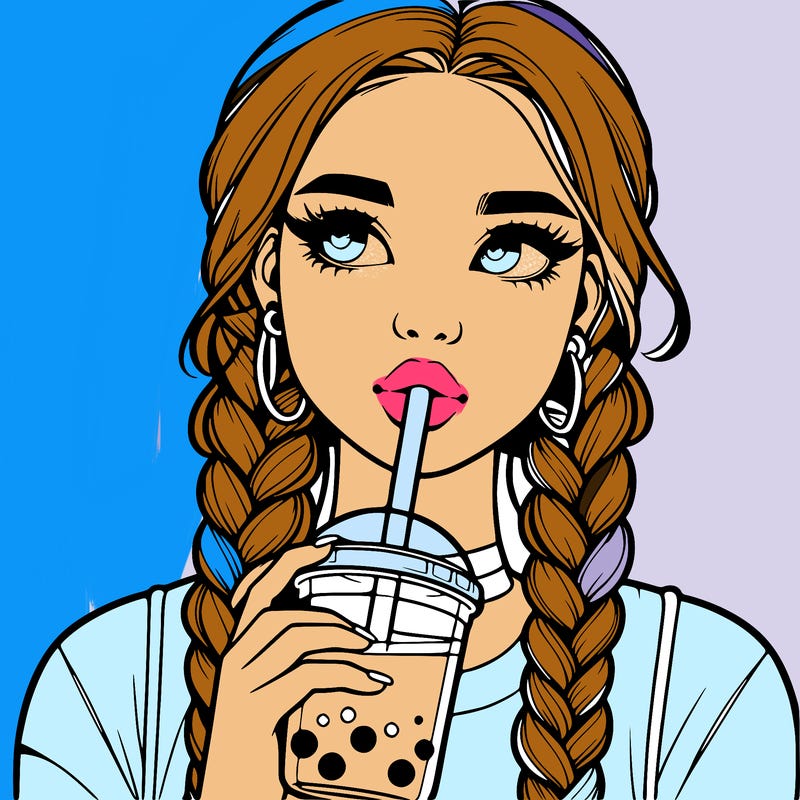 realistic girl with braided hair drinking boba
