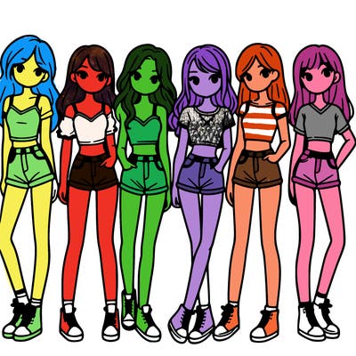 a group of girls wearing crop tops and shorts