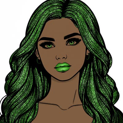 realistic girl, with long hair and lips