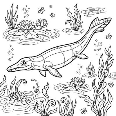 Explore the ancient seas with our delightful Besanosaurus coloring page, perfect for kids. This cheerful scene brings the wonders of spring and prehistoric aquatic life to young artists.