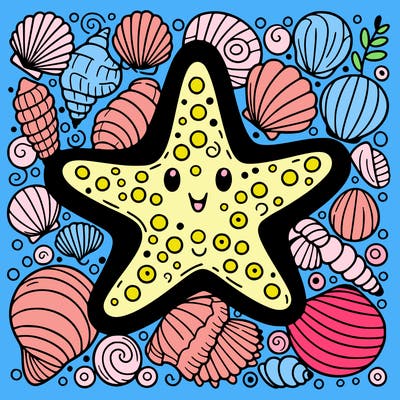 starfish surrounded by seashells
